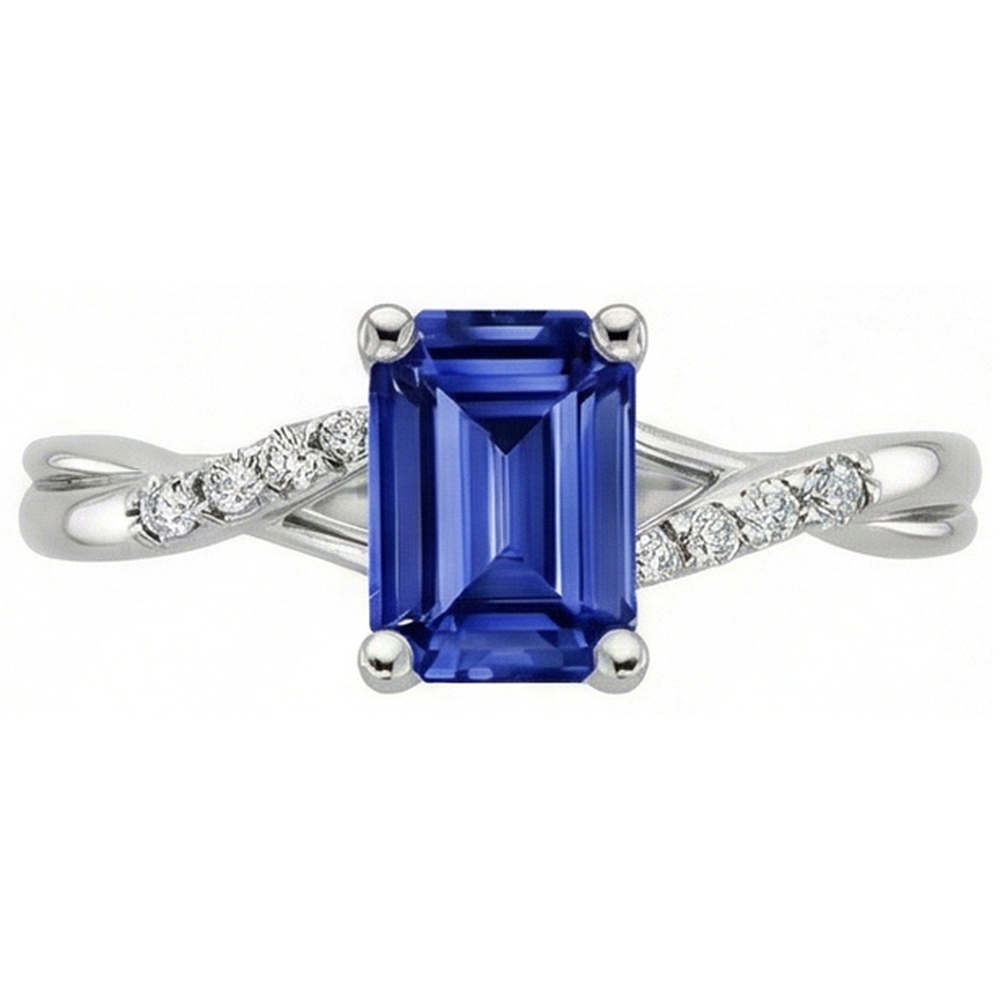 Verlobungsring mit Seitensteinen Blauer Saphir & Aus der Erde Abgebauter Natürlicher Diamant 3,25 Karat