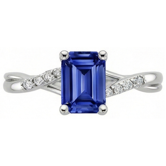 Verlobungsring mit Seitensteinen Blauer Saphir & Aus der Erde Abgebauter Natürlicher Diamant 3,25 Karat