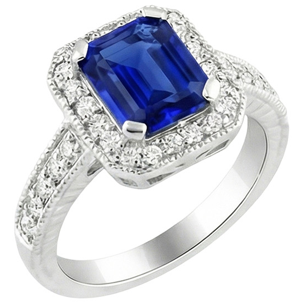 Verlobungsring mit blauem Saphir im Smaragdschliff 2.20 Karat Gold 14K