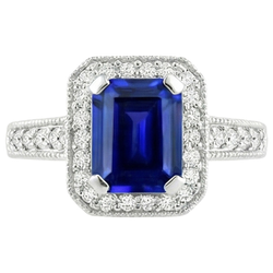 Verlobungsring mit blauem Saphir im Smaragdschliff 2.20 Karat Gold 14K