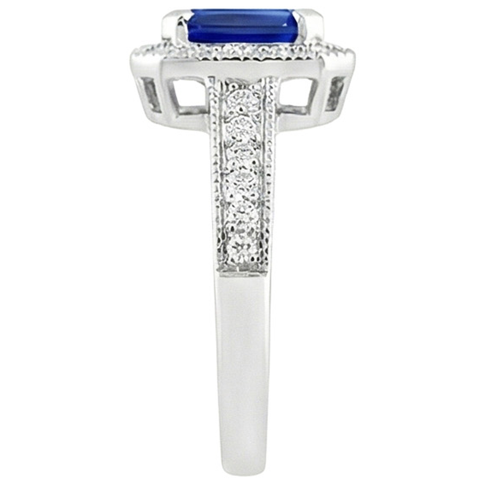 Verlobungsring mit blauem Saphir im Smaragdschliff 2.20 Karat Gold 14K