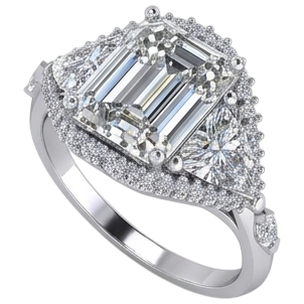 Verlobungsring mit echtem Emerald Billion Aus der Erde Abgebauter Natürlicher Diamant im Brillantschliff von 3,95 Karat
