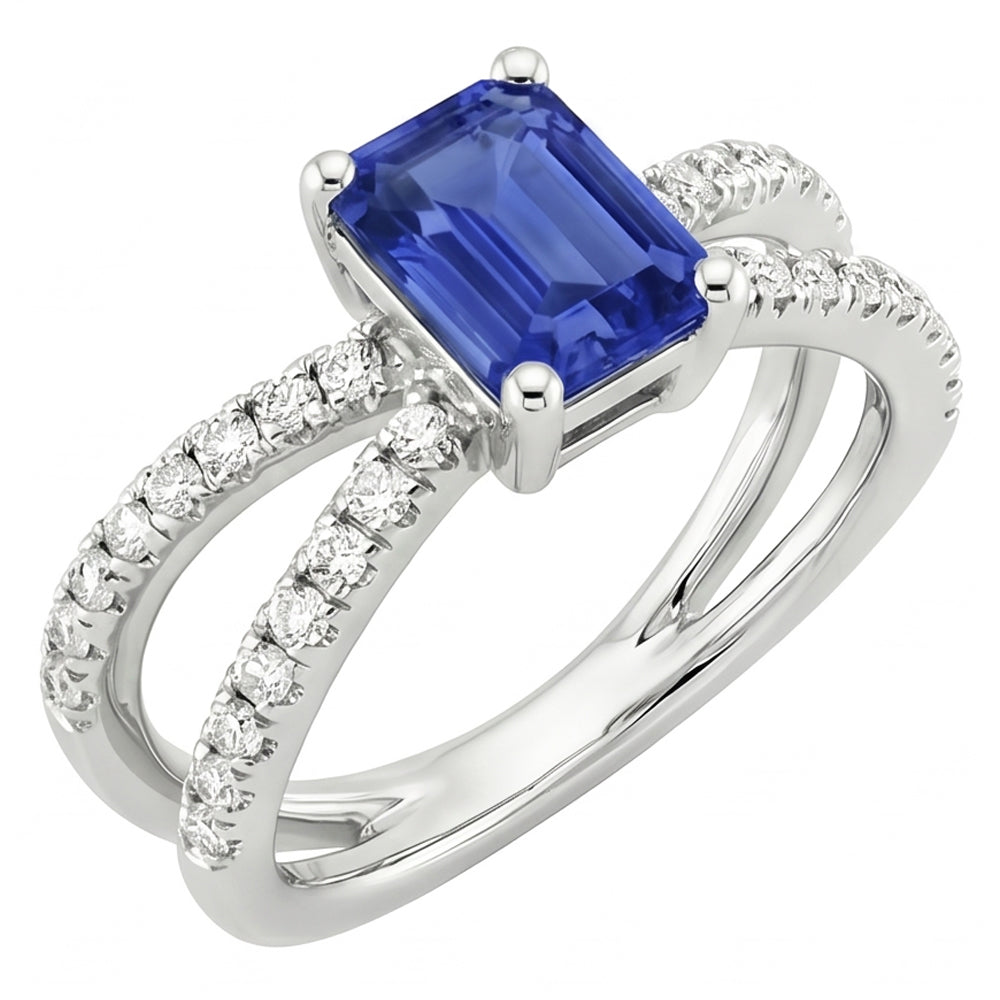 Verlobungsring mit geteiltem Schaft Blauer Saphir & Aus der Erde Abgebauter Natürlicher Diamant 4,25 Karat