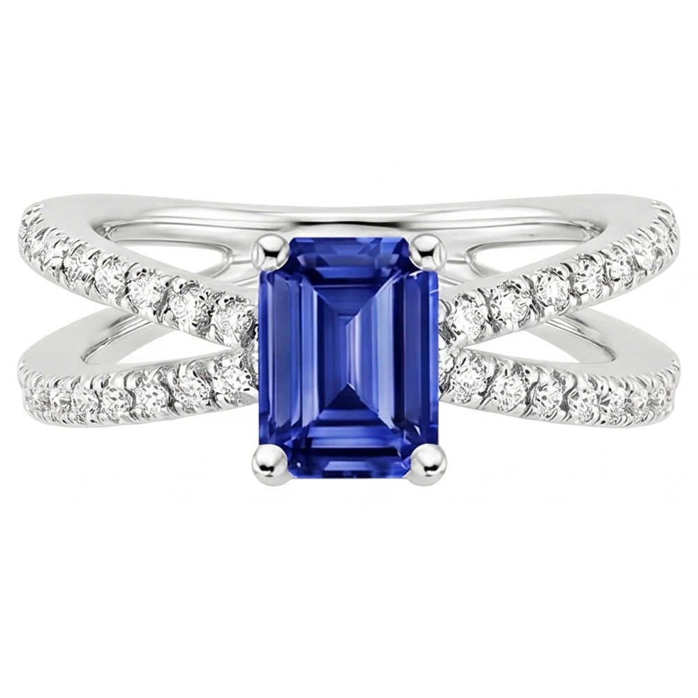 Verlobungsring mit geteiltem Schaft Blauer Saphir & Aus der Erde Abgebauter Natürlicher Diamant 4,25 Karat