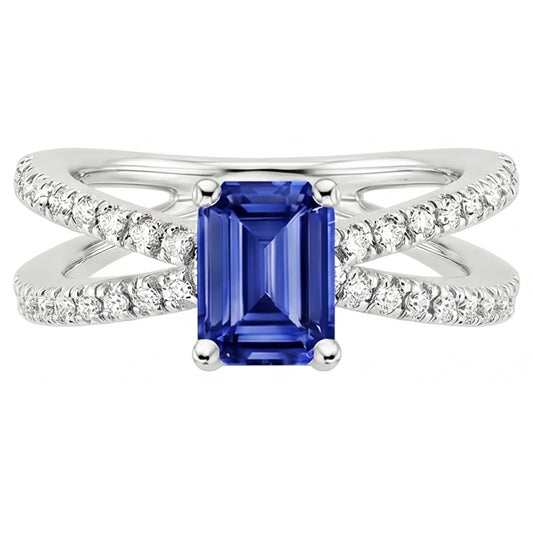 Verlobungsring mit geteiltem Schaft Blauer Saphir & Aus der Erde Abgebauter Natürlicher Diamant 4,25 Karat