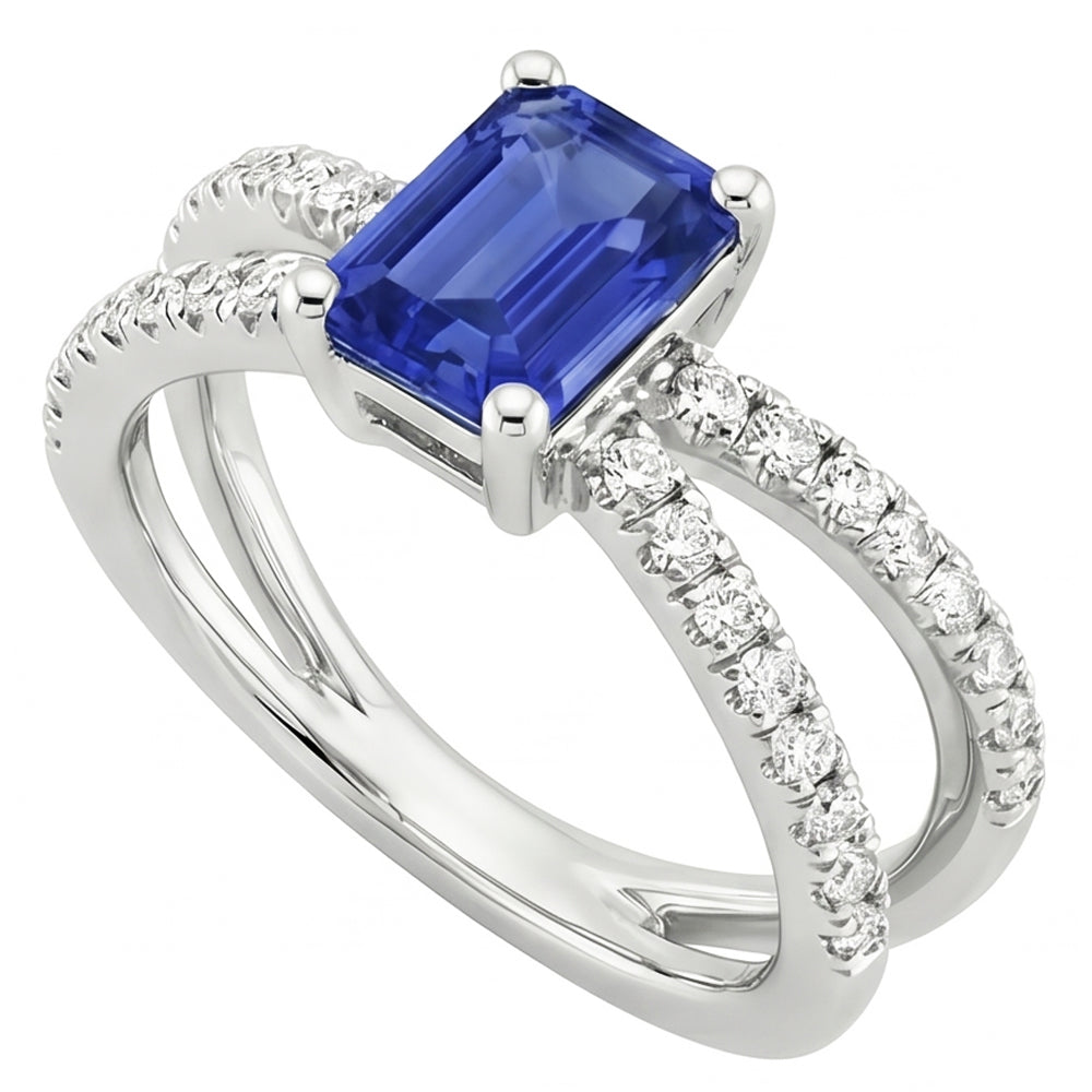 Verlobungsring mit geteiltem Schaft Blauer Saphir & Aus der Erde Abgebauter Natürlicher Diamant 4,25 Karat