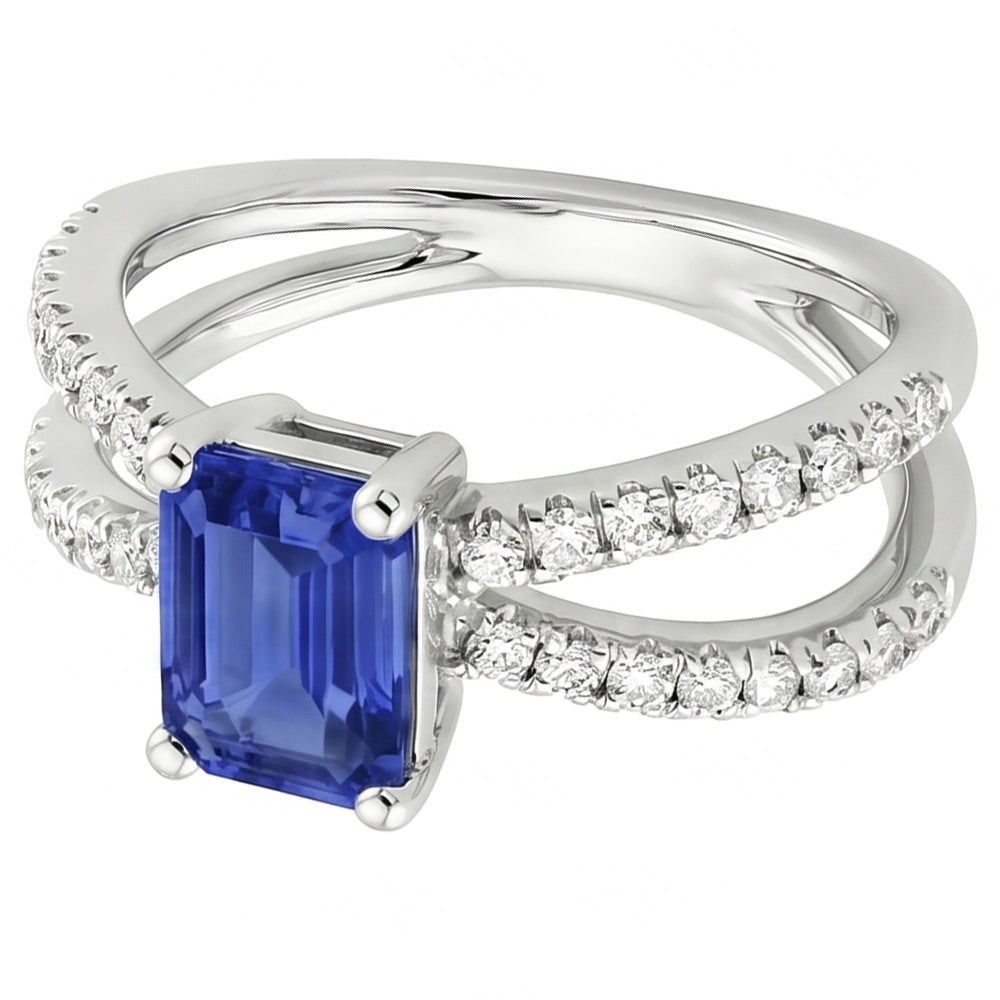Verlobungsring mit geteiltem Schaft Blauer Saphir & Aus der Erde Abgebauter Natürlicher Diamant 4,25 Karat