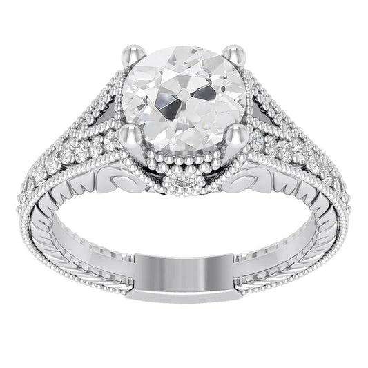 Verlobungsring mit rundem Echt Diamanten im Altschliff 4.50 Karat Milgrain Schaft