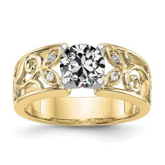 Verlobungsring rund im alten Minenschliff Echt Diamant Leaf Style 2 Karat