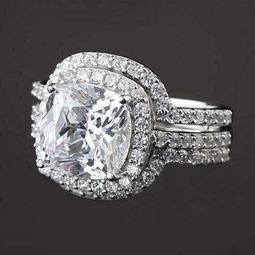 Verlobungsring Set 5 Karat  Echt Aus der Erde Abgebauter Natürlicher Diamant Weißgold im Kissenschliff 14K