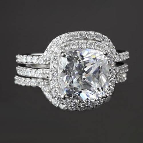 Verlobungsring Set 5 Karat  Echt Aus der Erde Abgebauter Natürlicher Diamant Weißgold im Kissenschliff 14K
