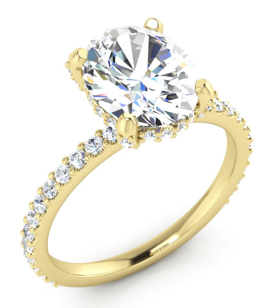 Versteckt Halo Ring Mit Oval Pave Echt Diamant