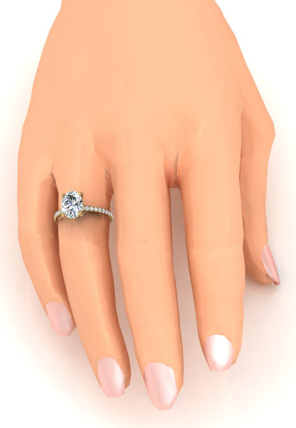 Versteckt Halo Ring Mit Oval Pave Echt Diamant