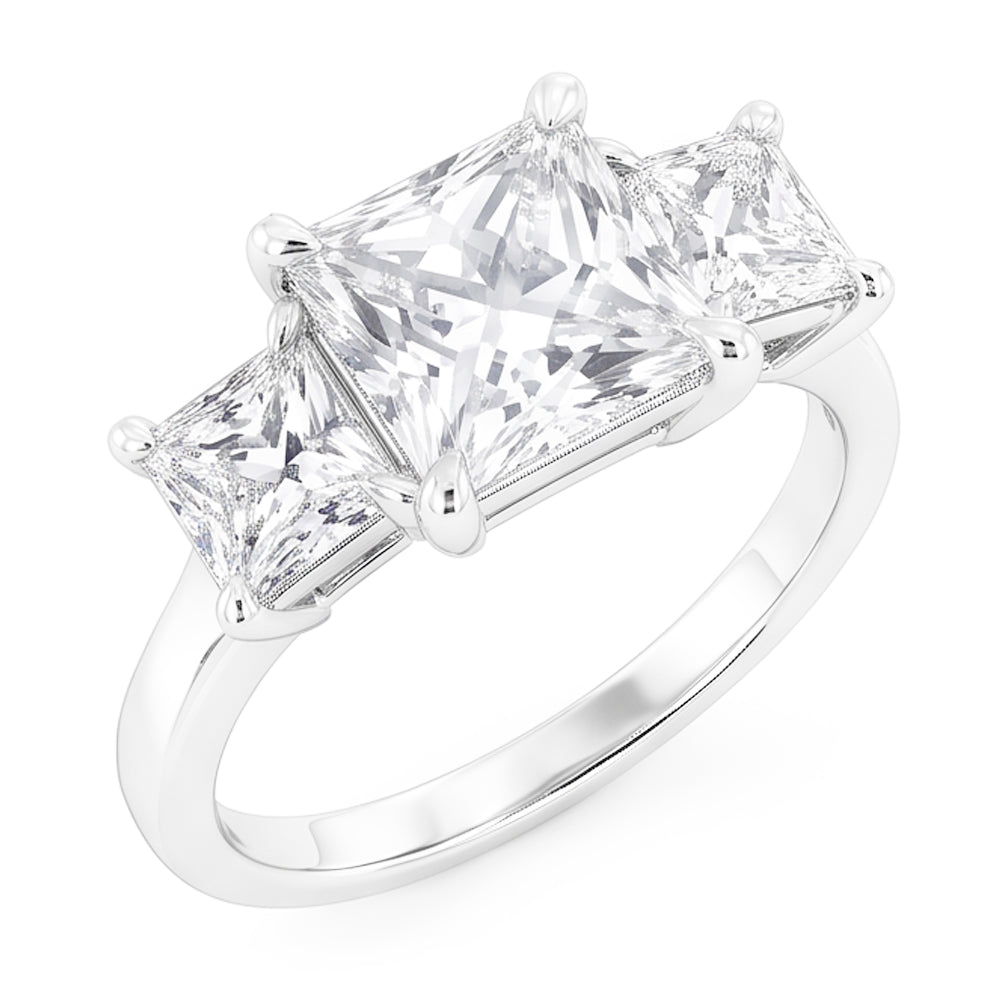 Vier-Karat-Echt-Aus der Erde Abgebauter Natürlicher Diamant-Ring mit drei Steinen im französischen Schliff