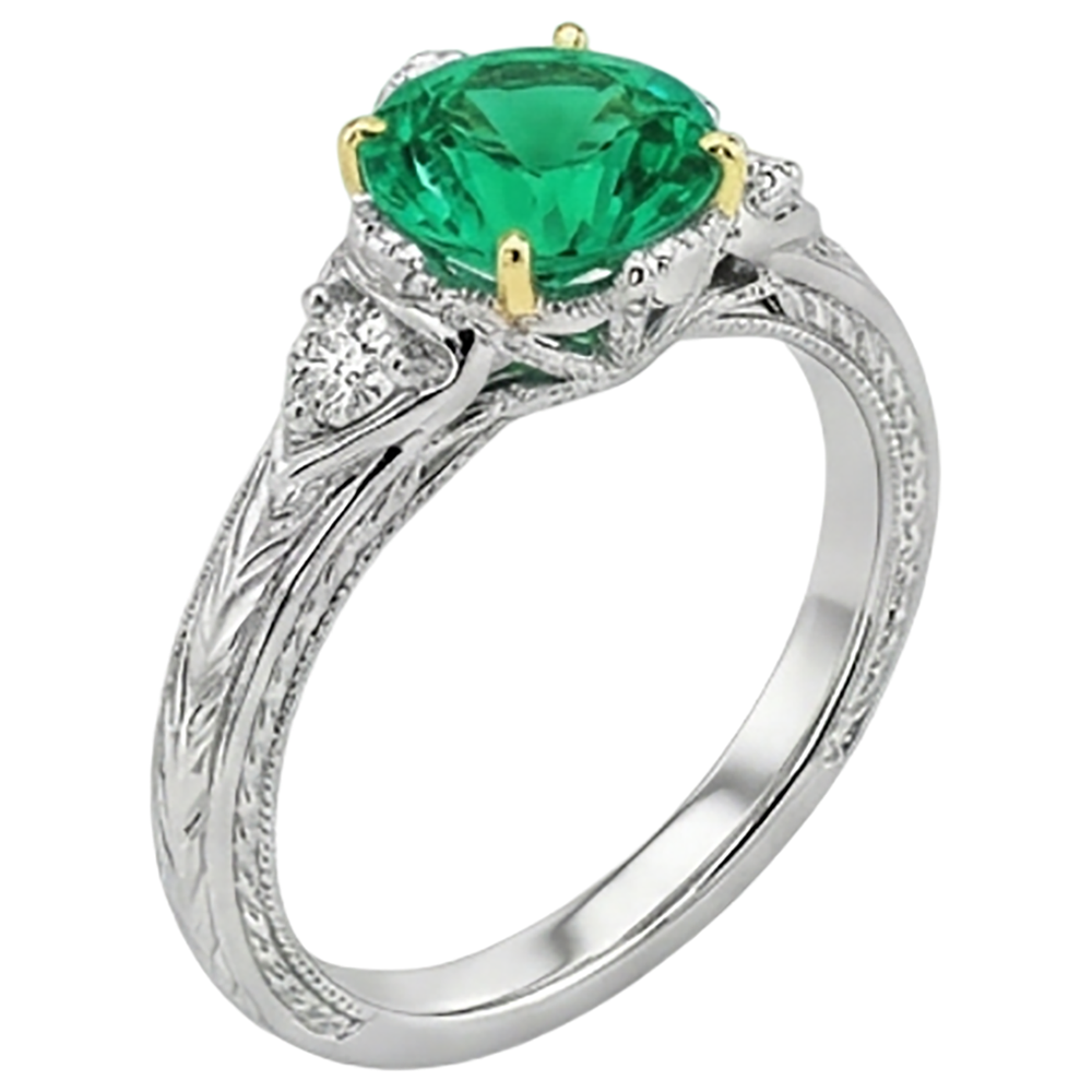 Edler Smaragd Rund-Brillant Edelstein-Ring in Zweifarbiges 14K Gold – Draufsicht