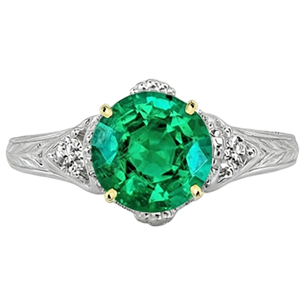 Edler Smaragd Edelstein-Ring 2,50-Karat Zweifarbiges 14K Gold – Frontansicht