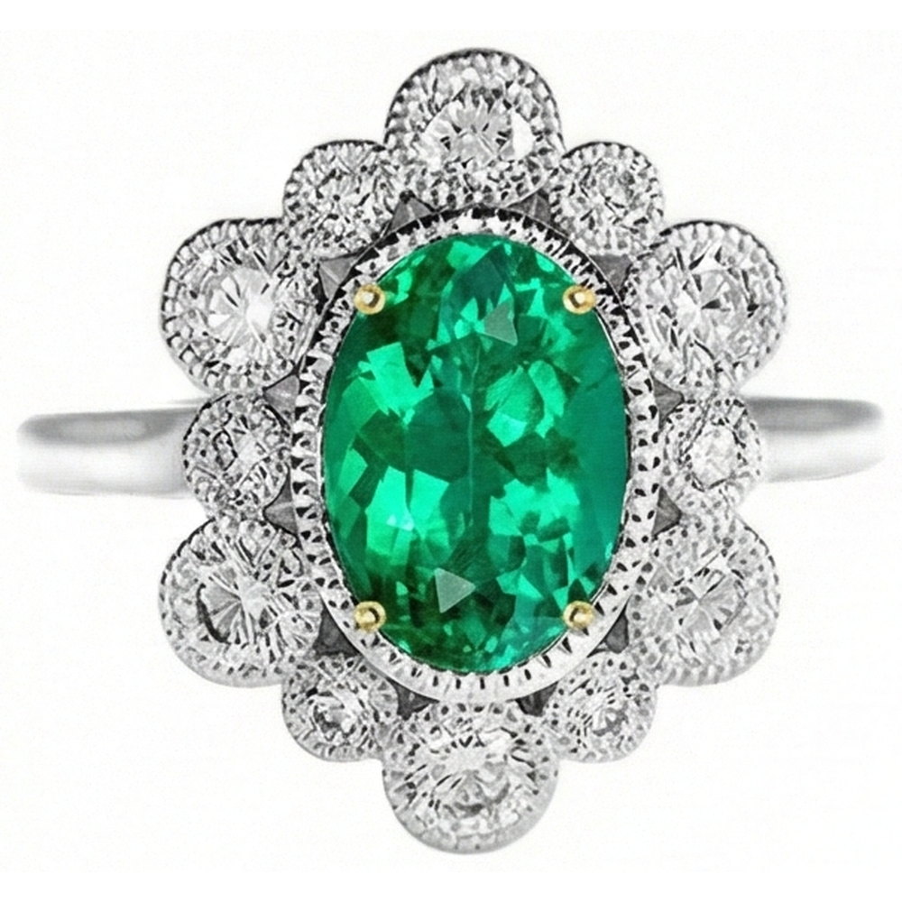 Smaragd Schmuckstein-Ring 2-Karat 14 Karat Zweifarbig Gold – Schrägansicht