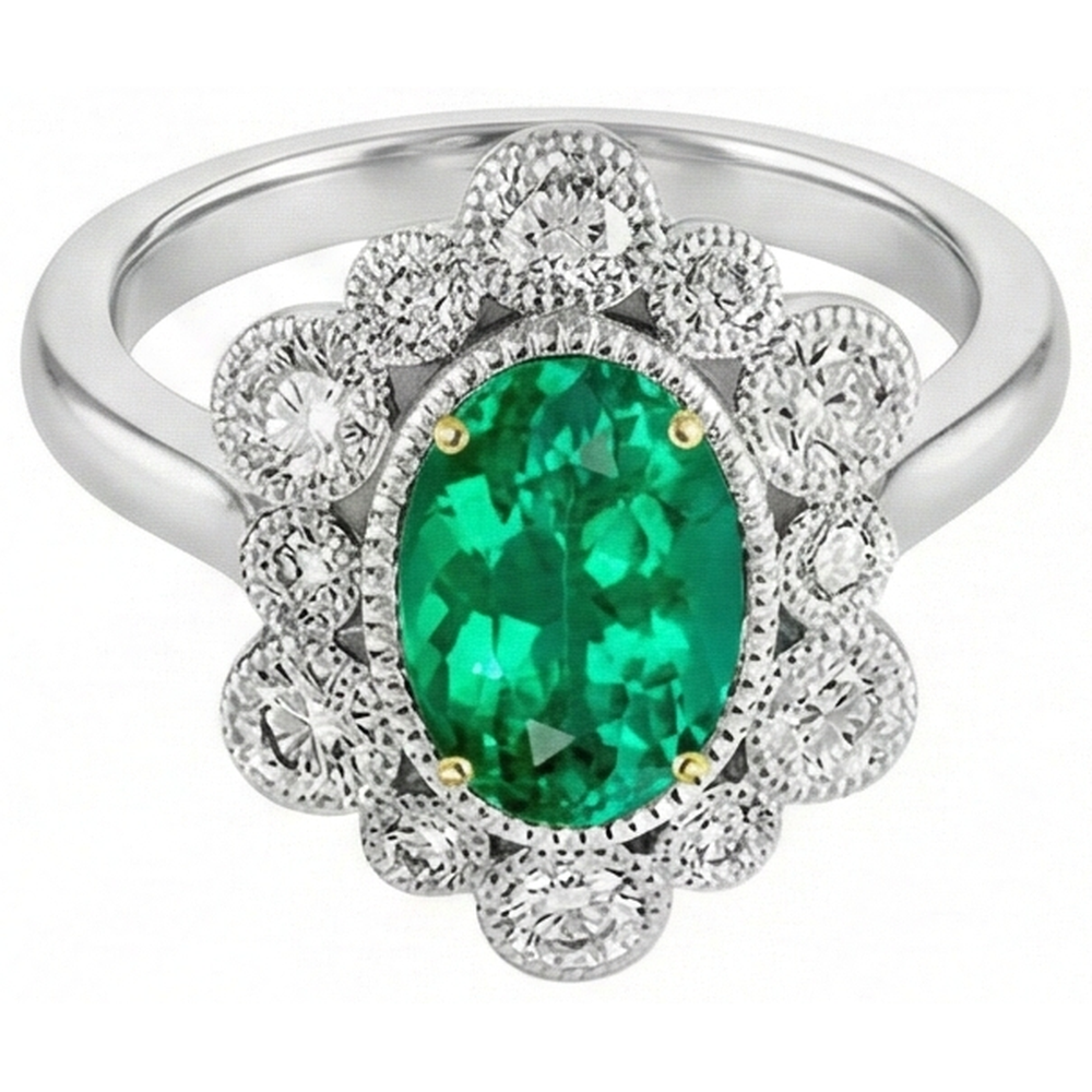 Smaragd Oval-Schliff Schmuckstein-Ring in 14 Karat Zweifarbig Gold – Frontansicht