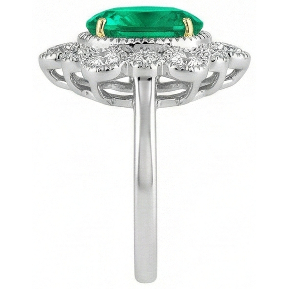 Oval-Schliff Smaragd Ring in 14 Karat Zweifarbig Gold – Profilansicht