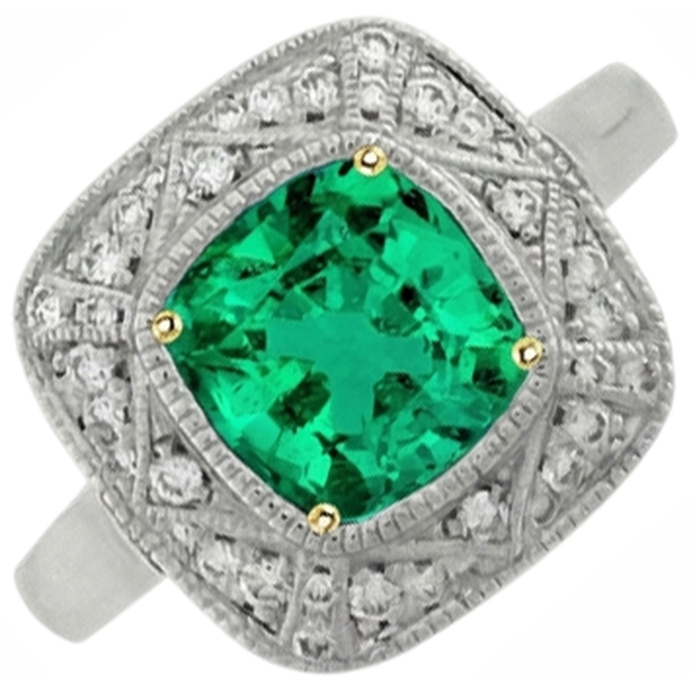 Echter Kolumbianischer Smaragd Edelstein-Ring 3 Karat Bicolor 14K Gold – Frontansicht