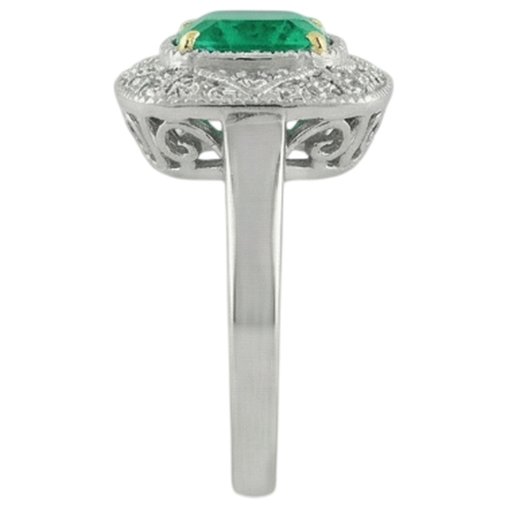 Kolumbianischer Smaragd Edelstein-Ring 3-Karat Bicolor 14K Gold – Rückansicht