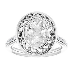 Vintage Stil Halo Oval Old Cut Echt Aus der Erde Abgebauter Natürlicher Diamant Ring 3.50 Karat Lünette Set