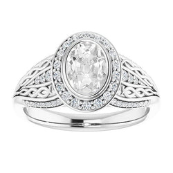 Vintage Stil Halo Oval alter Bergmann Echt Aus der Erde Abgebauter Natürlicher Diamantring 5.50 Karat Lünette Set