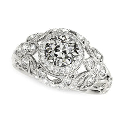 Vintage Stil Halo Ring Altschliff Echt Aus der Erde Abgebauter Natürlicher Diamant 4.50 Karat Filigran