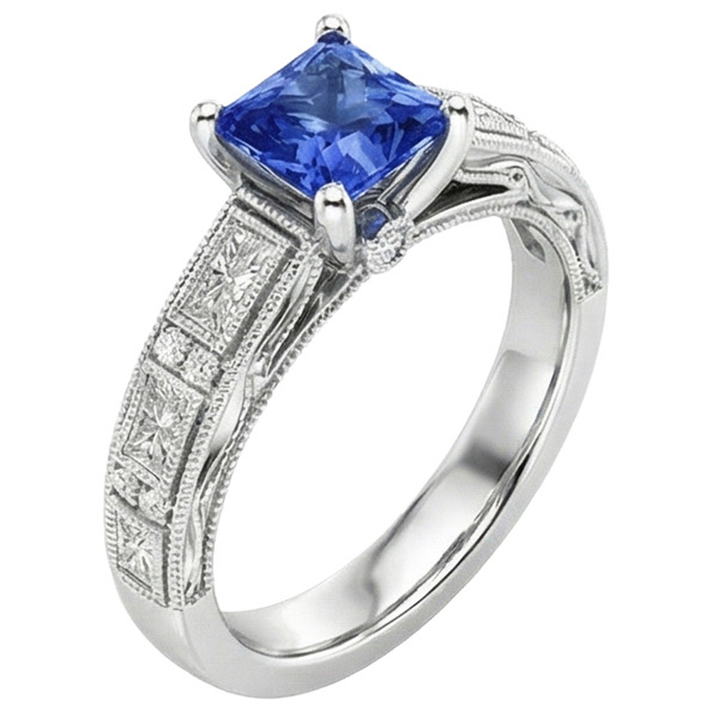 Vintage-Stil Prinzessin Ceylon Saphir & Aus der Erde Abgebauter Natürlicher Diamant Ring 5,50 Karat