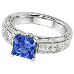 Vintage-Stil Prinzessin Ceylon Saphir & Aus der Erde Abgebauter Natürlicher Diamant Ring 5,50 Karat