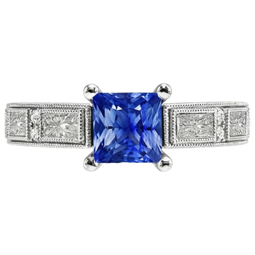 Vintage-Stil Prinzessin Ceylon Saphir & Aus der Erde Abgebauter Natürlicher Diamant Ring 5,50 Karat