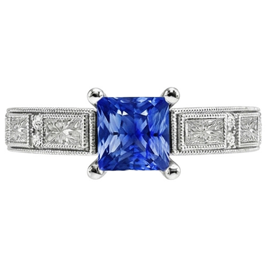 Vintage-Stil Prinzessin Ceylon Saphir & Aus der Erde Abgebauter Natürlicher Diamant Ring 5,50 Karat