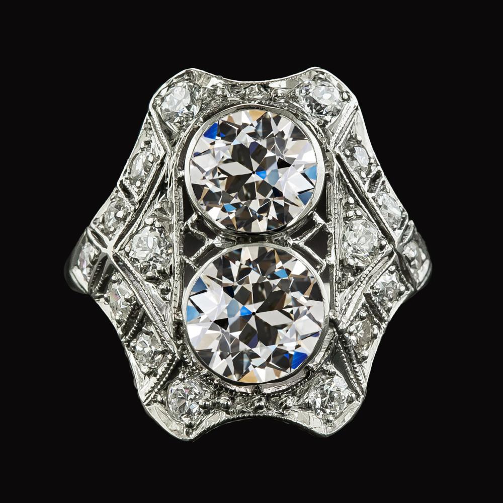 Vintage Stil Runder alter Bergmann Echt Diamant Ehering Lünette Set 7 Karat