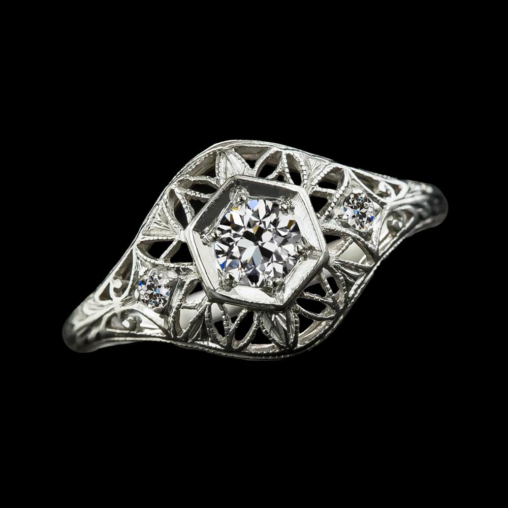 Vintage Style 3 Steine Ring Old Cut Runder Echt Diamant 1,50 Karat Milgrain