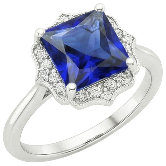 Vintage Style Aus der Erde Abgebauter Natürlicher Diamant Halo Ring Ceylon Saphir Edelstein 6 Karat Gold