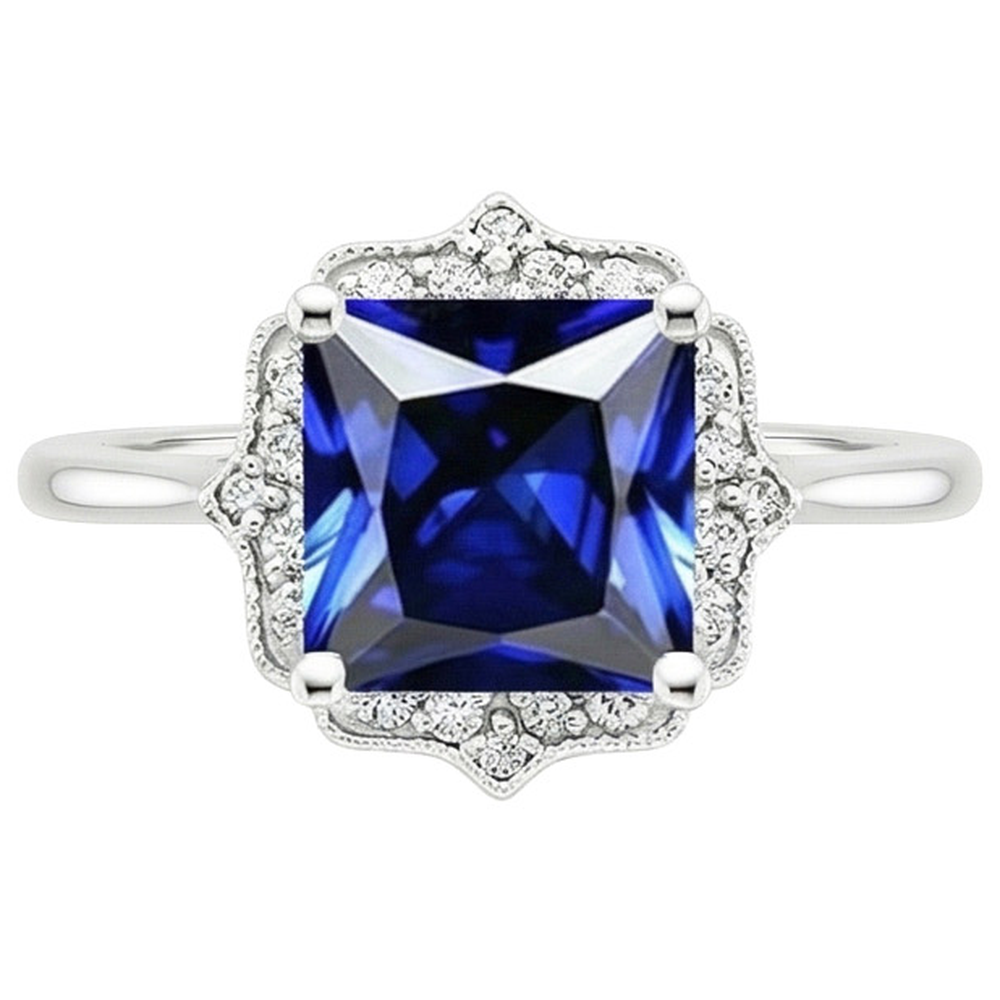 Vintage Style Aus der Erde Abgebauter Natürlicher Diamant Halo Ring Ceylon Saphir Edelstein 6 Karat Gold