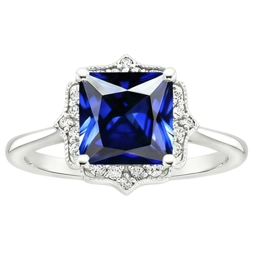 Vintage Style Aus der Erde Abgebauter Natürlicher Diamant Halo Ring Ceylon Saphir Edelstein 6 Karat Gold