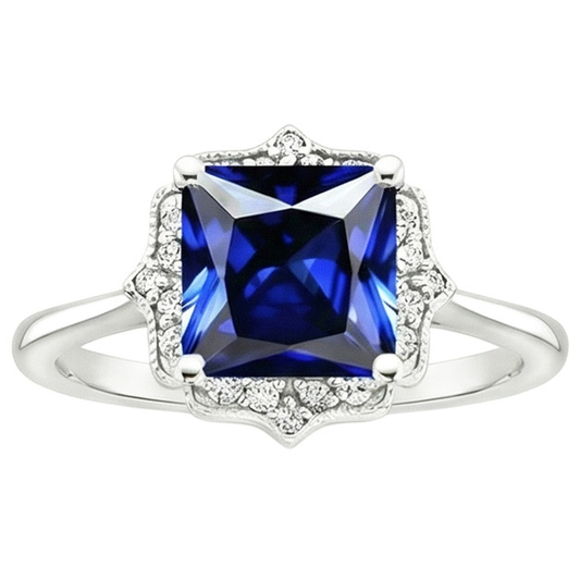 Vintage Style Aus der Erde Abgebauter Natürlicher Diamant Halo Ring Ceylon Saphir Edelstein 6 Karat Gold