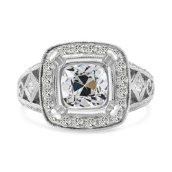 Vintage Style Echt Aus der Erde Abgebauter Natürlicher Diamant Kissen Old Cut Halo Ring Lünette Set 5.50 Karat