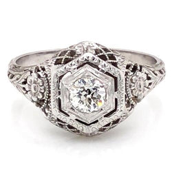 Vintage Style Echt Aus der Erde Abgebauter Natürlicher Diamant Verlobungsring 1 Karat Filigran Weißgold 14K