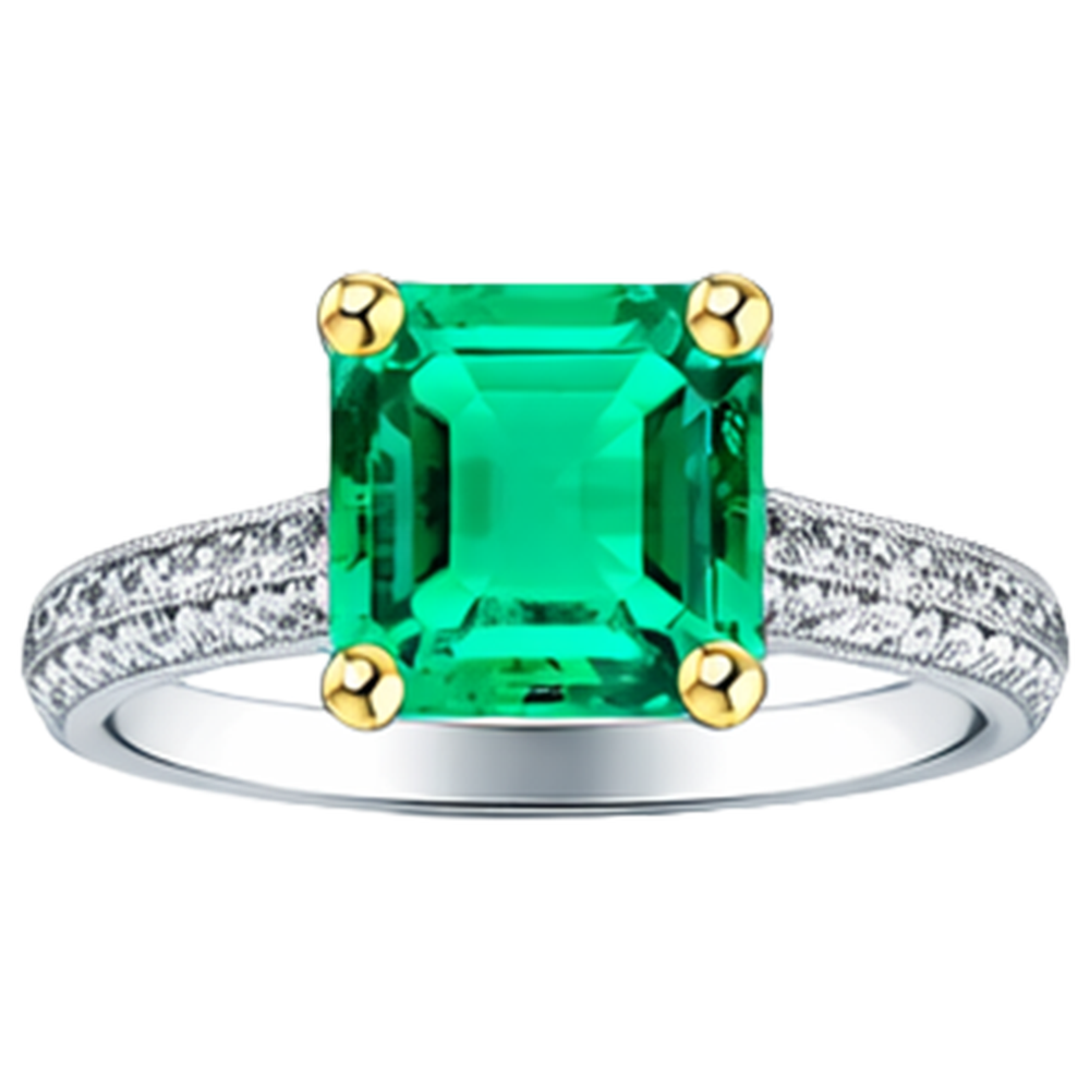 Natürlicher Kolumbianischer Smaragd Schmuckstein-Ring 3,50 Karat Zweifarbiges 14K Gold – Seitenansicht