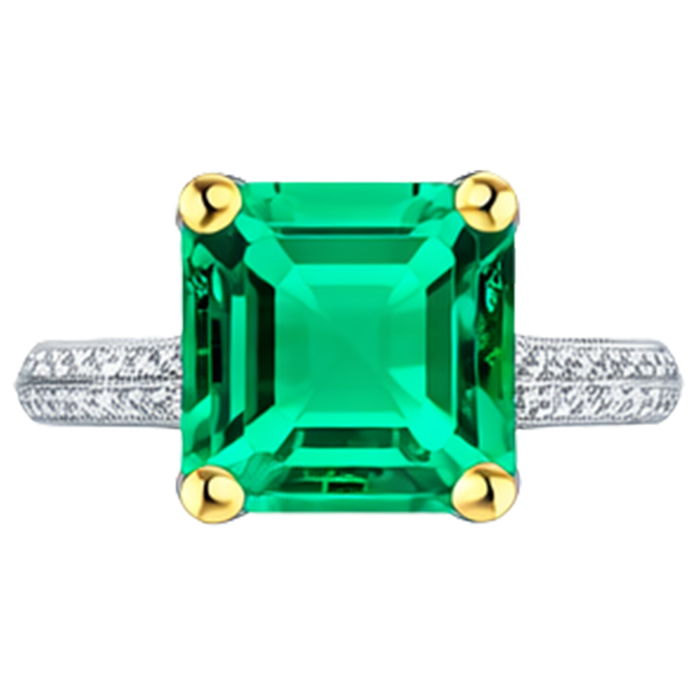 Kolumbianischer Smaragd Treppen-Schliff Schmuckstein-Ring in Zweifarbiges 14K Gold – Schrägansicht