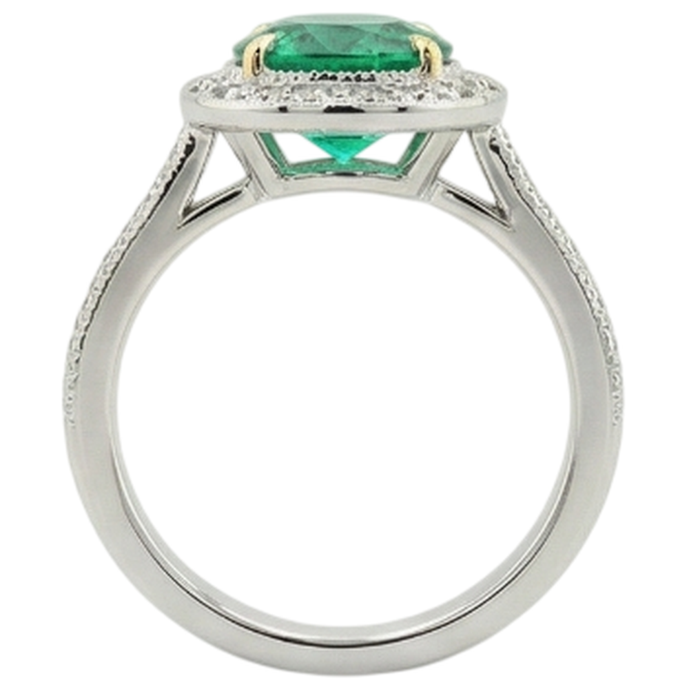 Smaragd Brillantschliff Schmuckstein-Ring in 14 Karat Zweifarbig Gold – Draufsicht
