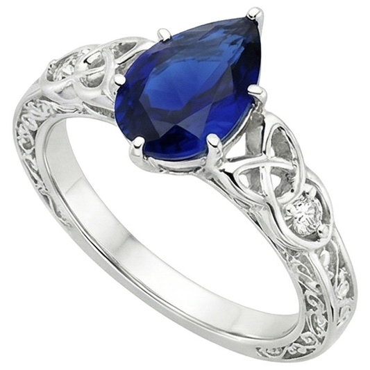 Vintage Style Goldring Filigrane Schaft Birne Blauer Saphir 5,25 Karat