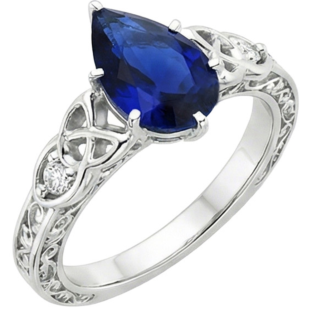 Vintage Style Goldring Filigrane Schaft Birne Blauer Saphir 5,25 Karat