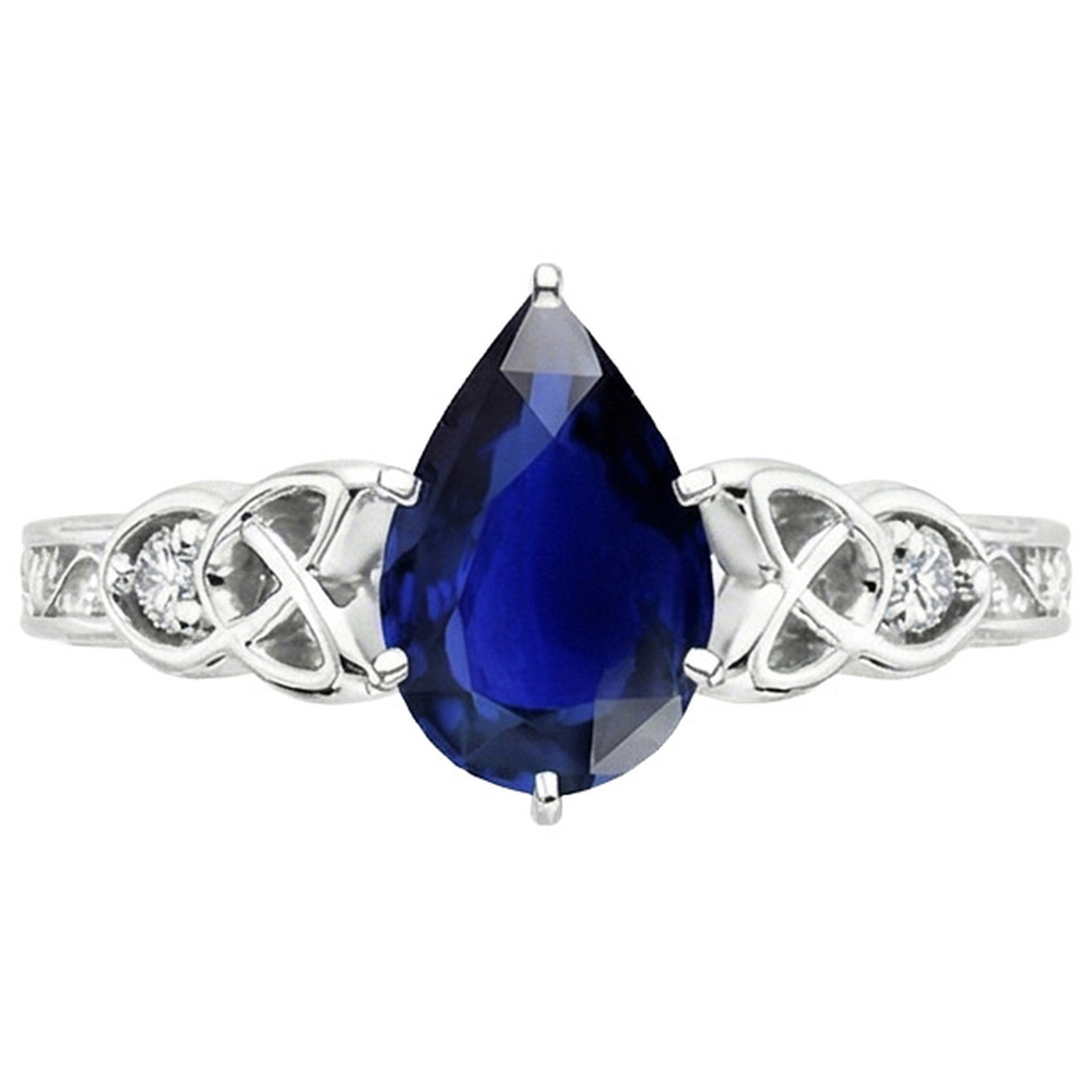 Vintage Style Goldring Filigrane Schaft Birne Blauer Saphir 5,25 Karat
