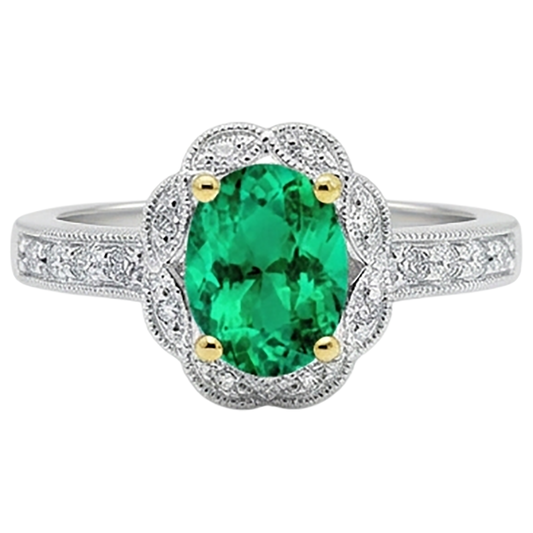 Schmuckstein-Ring Zweifarbiges 14K Gold mit Smaragd – Frontansicht