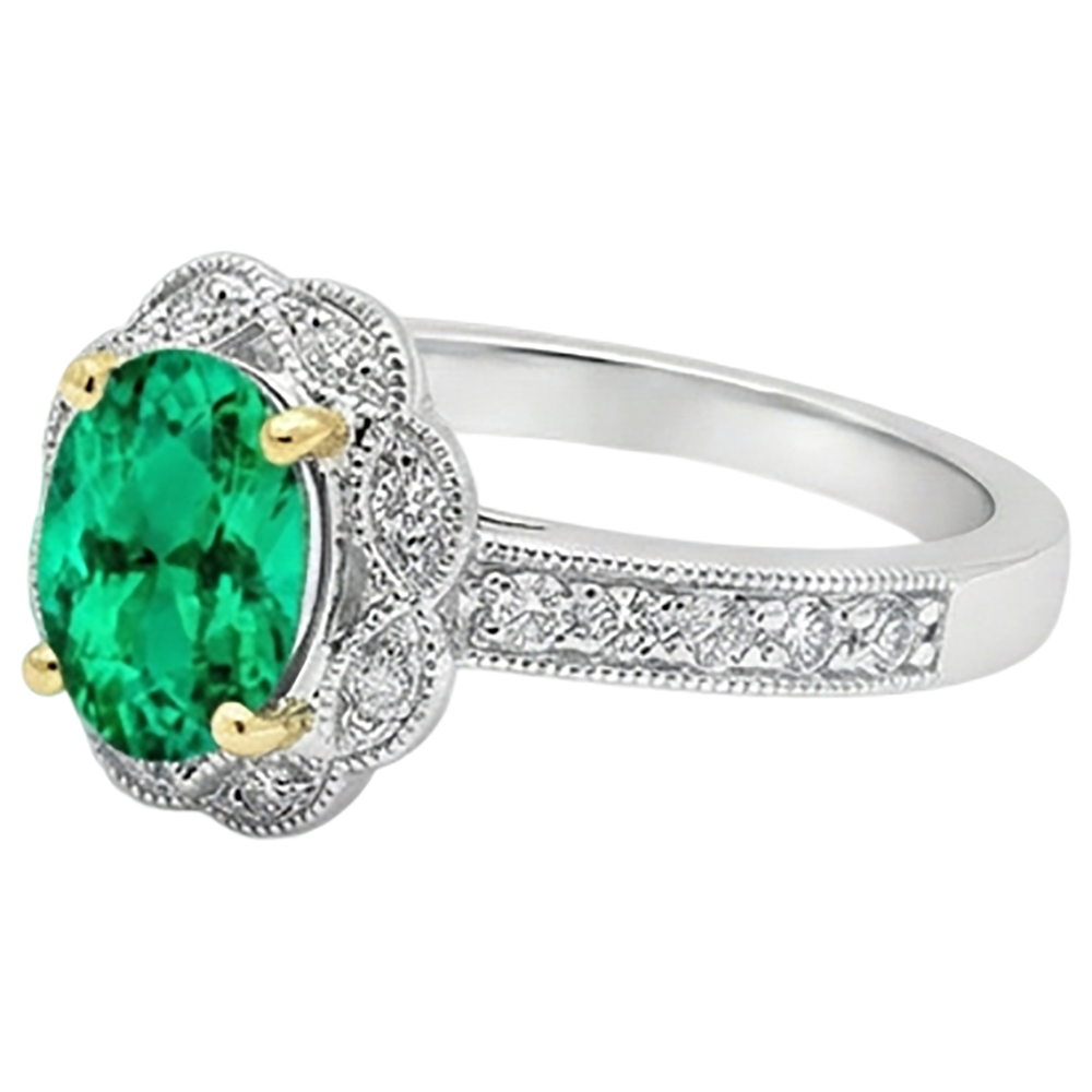 Natürlicher Smaragd Schmuckstein-Ring – Schrägansicht