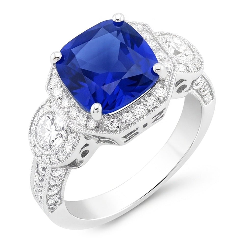 Vintage Style Natürlicher Diamant ( nicht im Labor gezüchtet ) Saphir Radiant Cut Ring 4,50 Karat Milgrain