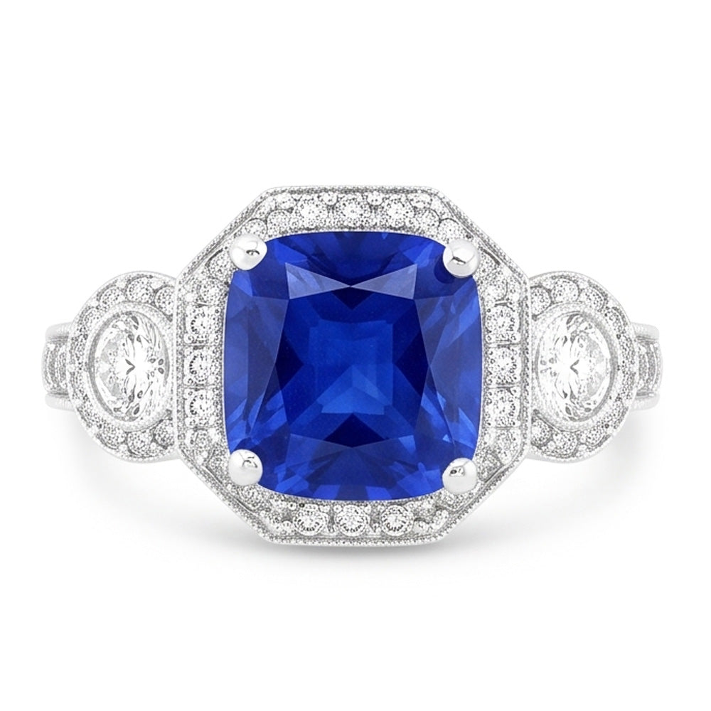 Vintage Style Natürlicher Diamant ( nicht im Labor gezüchtet ) Saphir Radiant Cut Ring 4,50 Karat Milgrain